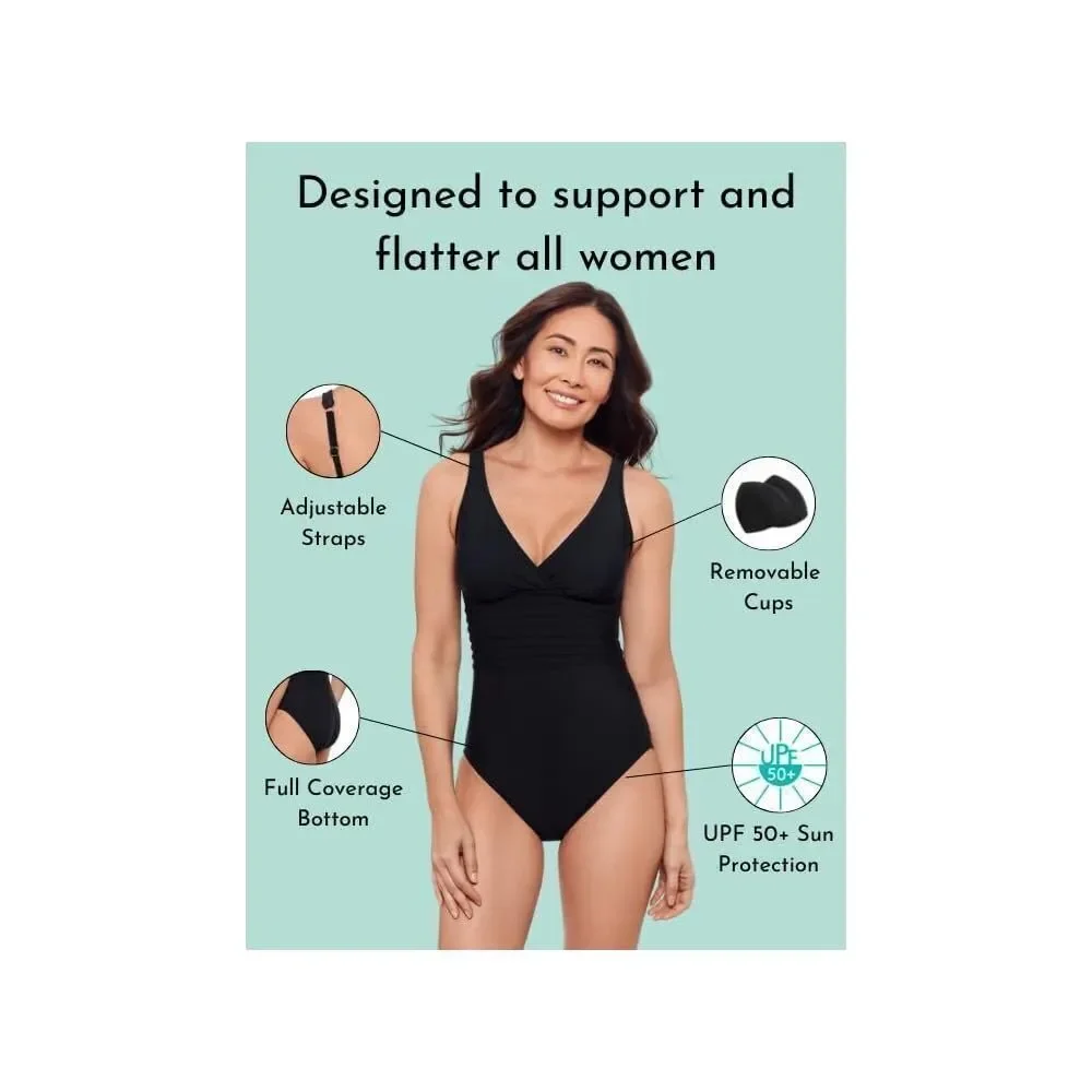 ✨Aqua Green Women's Surplice Trim Overlay Sz Small Black One Piece✨